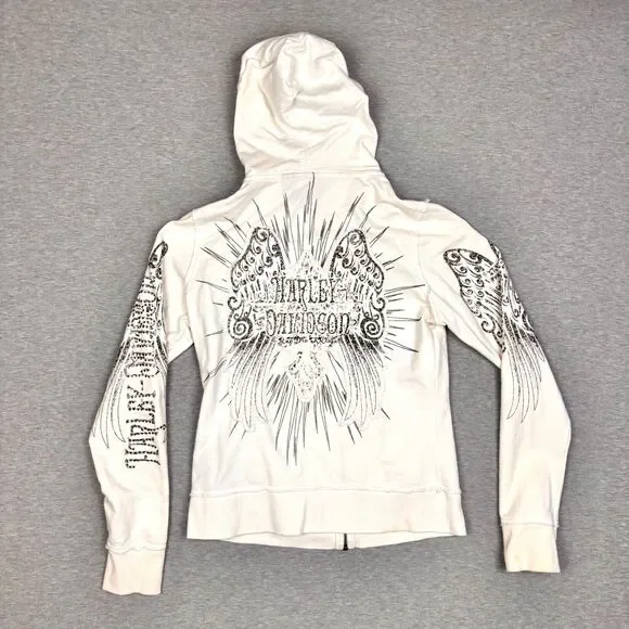 Women's Harley Davidson Ink Hoodie SZ Med Trim Pockets Full Zip - Picture 1 of 6
